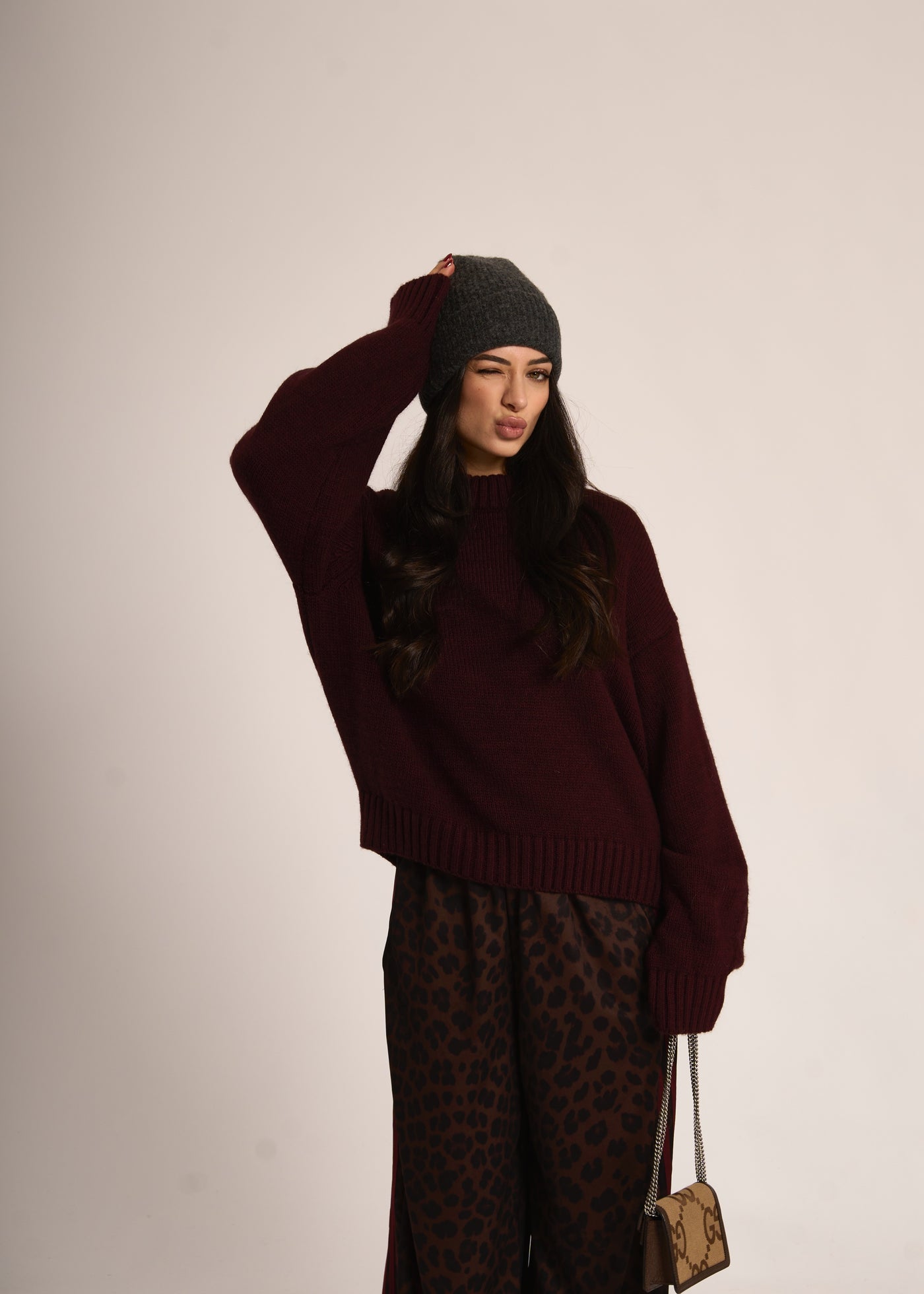 PANTA TUTA ASHLEY - Animalier burgundy